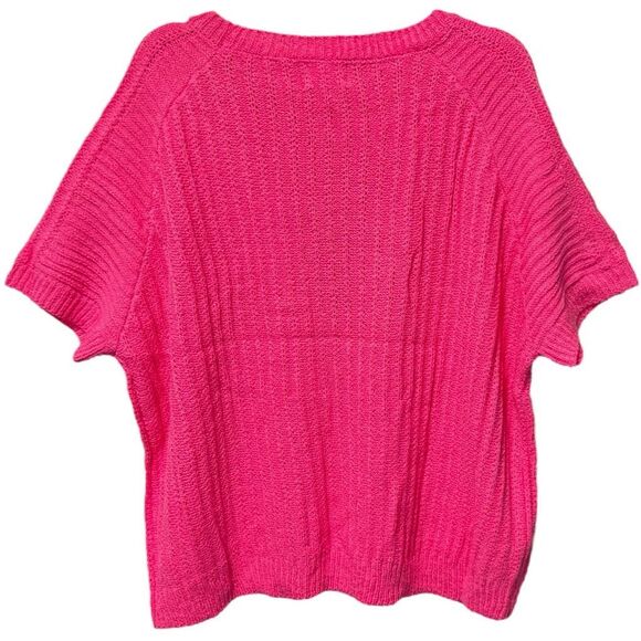 BiBi Fuchsia Pink Texture Round Neck Short Sleeve Knit Top NWT - Picture 7 of 7